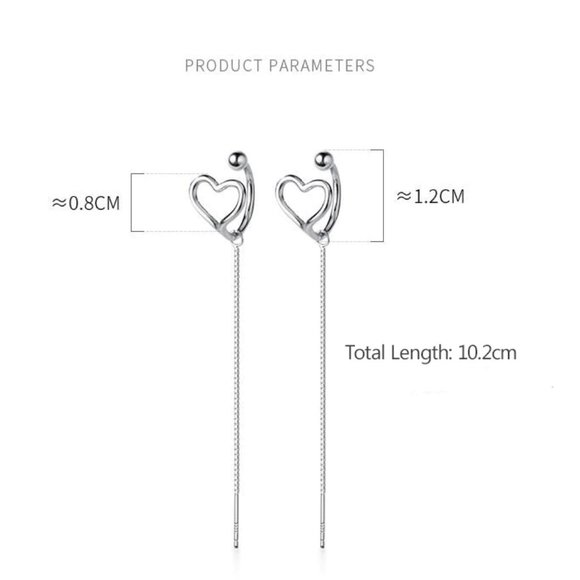 NEW 925 Sterling Silver Heart Cuff Chain Earrings - Picture 10 of 10